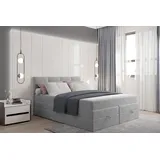 TRADA Boxspringbett Prado mit gestepptes Kopfteil - Elegant Bett mit Matratze und Bettkasten - Modern Double Bed fur Schlafzimmer - Grau - 140 x 200 cm