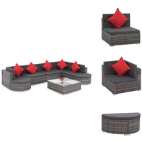 vidaXL 8-tlg. Garten-Lounge-Set mit Auflagen Poly Rattan Grau - Gartenmöbel-Sets - Grau