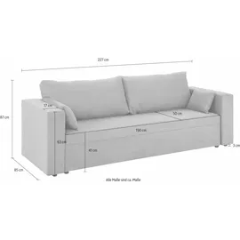 Home Affaire 3-Sitzer "Pur", braun (mittelbraun), B:227cm H:87cm T:85cm, Struktur (100% Polyester);100% Polyester Melrose;Luxus-Microfaser Nubuk (100% Polyester), Sofas, wahlweise mit Bettfunktion