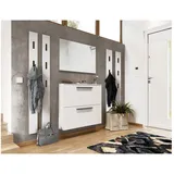 Lomadox - Garderoben Komplett-Set mit 100cm Schuhschrank, Spiegel, 4 Paneele UTRERA-01 weiß, b/h/t 220/200/19 cm