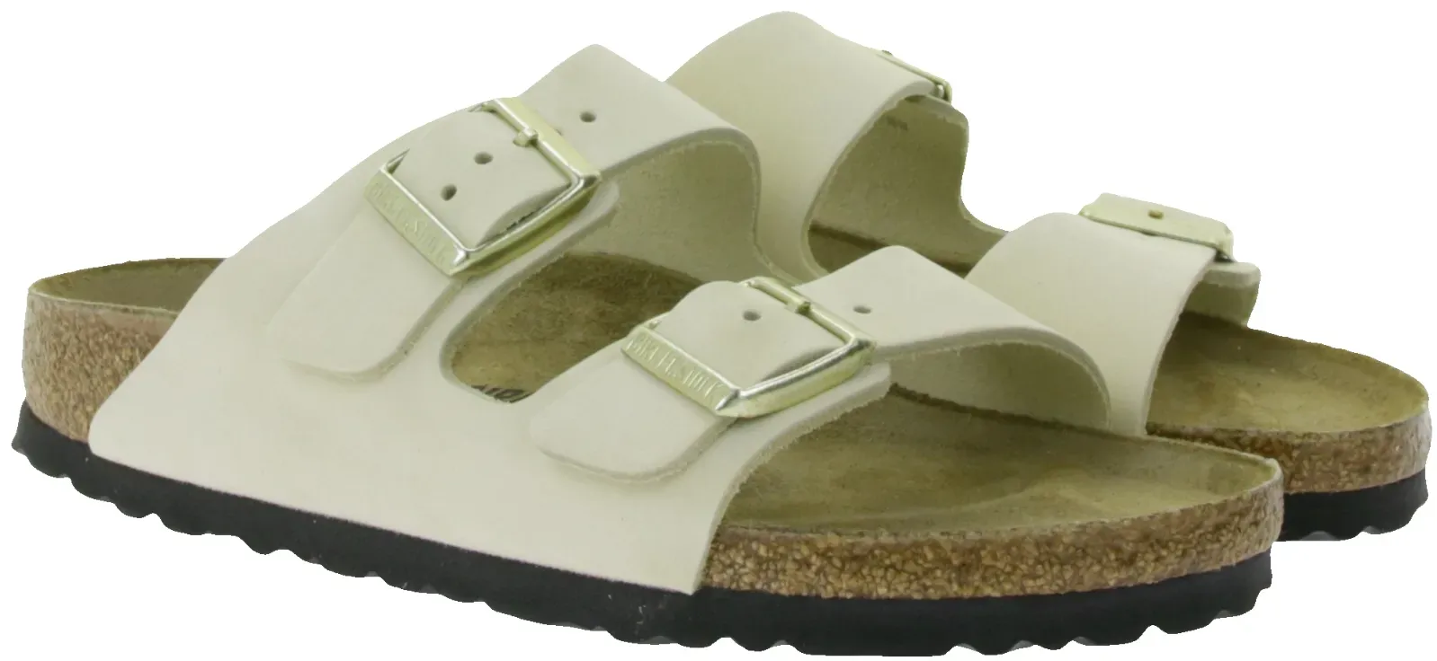BIRKENSTOCK Arizona Damen Nubukleder-Pantoletten Made in Germany Sommer-Schuhe Schmale Weite Sandalen 1026711 Beige - 36