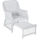 Rattanstuhl HOME AFFAIRE, weiß, B:67cm H:91cm T:75cm, Der Rattansessel von Home affaire präsentiert sich im skandinavischen Design, das den Wohnraum optisch aufwertet. Als besonders ansprechend erweist sich das schöne Rattan. Das formschöne Design rundet das attraktive Gesamtbild gekonnt ab. Ein weiterer Pluspunkt ist der ausziehbare Fußteil, auf dem sich angenehm die Beine hochlegen lassen. Bei Nichtnutzung wird er einfach wieder platzsparend unter der Sitzfläche verstaut. Je nach Belieben kann auch ein passendes Sitzkissen mitbestellt werden. Zudem ist der schöne Sessel in Handarbeit gefertigt und punktet mit pflegeleichten Oberflächen. Der Home affaire Rattansessel im skandinavischen Design überzeugt zugleich mit praktischen sowie optischen Vorzügen., Stühle, Rattanstuhl, Handarbeit, Maße (B/T/H): (67/75/91)