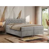 MKS Meble Boxspringbett 180x200, Bett 180x200 mit Matratze H4, Boxspringbett 180x200 mit Bettkasten und Topper, Polsterbett 180x200 Füße - - Grau