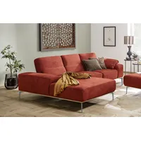 Ecksofa W.SCHILLIG "run" Sofas Gr. B/H/T: 279cm x 88cm x 178cm, Stoff S37, Recamiere links, mit Sitztiefenverstellung, rot (marsala s37) mit elegantem Holzsockel, Füße in Silber matt, Breite 279 cm