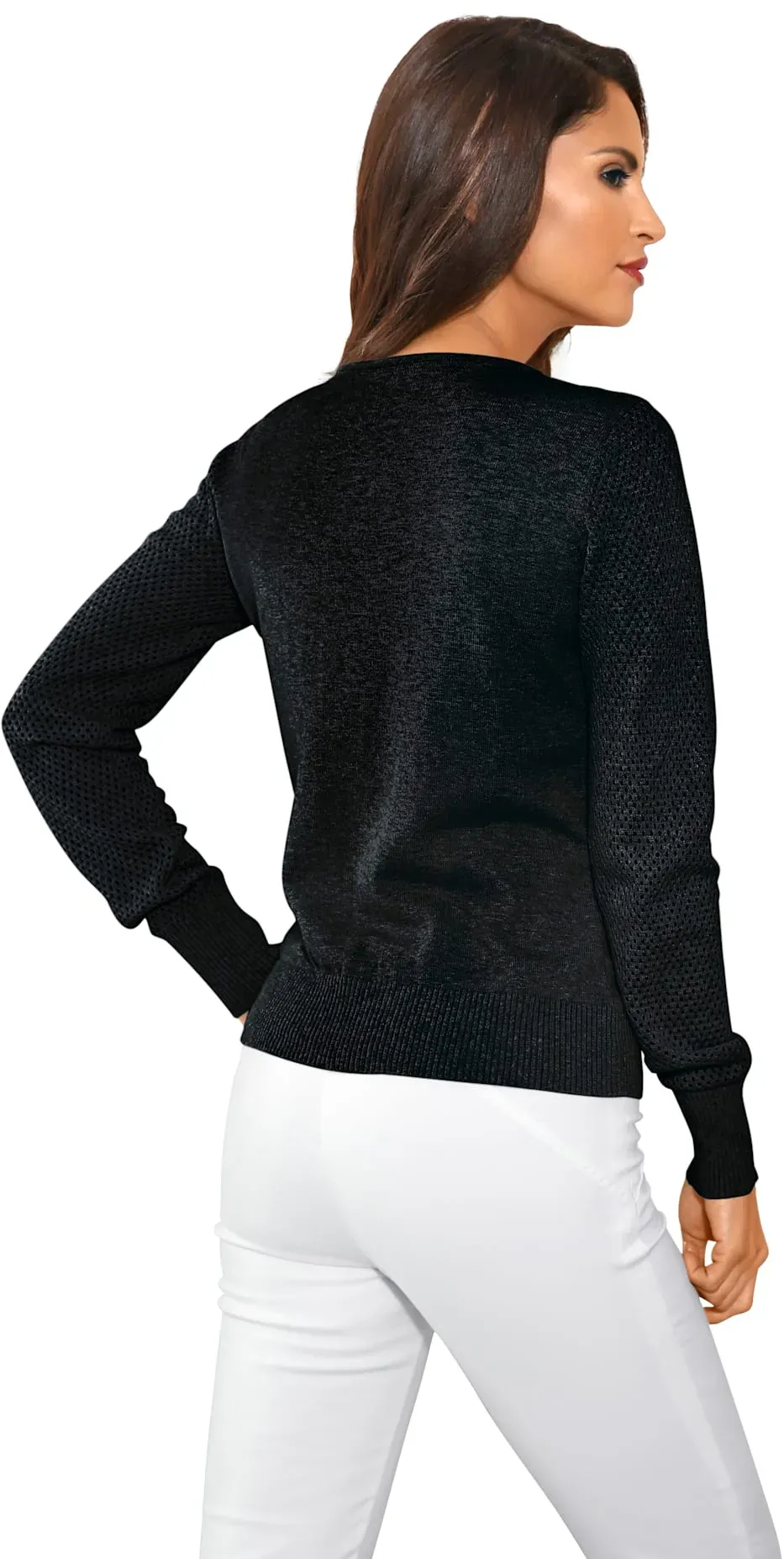 Cardigan HEINE, Damen, Gr. 50, schwarz, 90% Baumwolle, 10% Seide, unifarben, Strickjacken