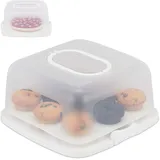 Relaxdays Kuchenbox, eckig, tragbar, Kuchen & Muffins, spülmaschinenfest, Partybutler, 16x34x32,5 cm, weiß/transparent