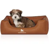 Knuffelwuff Orthopädisches Hundebett Chesapeake aus Laser gestepptem marmoriertem Kunstleder M-L 85 x 63cm Rusty - Abnehmbarer Bezug - leicht zu reinigen - für große, mittelgroße und kleine Hunde