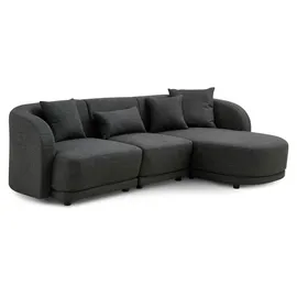 Livora Ecksofa Polyester 2-Sitzer Dunkelgrau