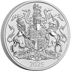 Großbritannien 2025: Erste 5 GBP-Gedenkmünze "Wappen König Charles III."