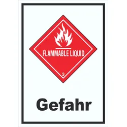 Schild Entzündbare flüssige Stoffe Gefahr Flammable Liquid hochkant A6 (105x148mm)