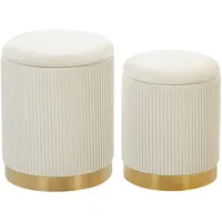 Beliani Pouf mit Stauraum Samtstoff cremeweiß 2er Set MIRAMAR