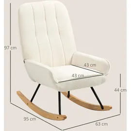 Homcom Schaukelstuhl mit Rückenlehne, Holzkufen, Relaxsessel, Sessel mit Sherpa-Vlies Stillsessel Schwingsessel für Wohnzimmer, Schlafzimmer, Balkon Cremeweiß