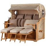 bene living Strandkorb Komplettset Königssee 3 Sitzer Teak Bullauge PE Shell Modell 510 Inkl Liftersystem Schutzhülle Doppelrollen Glasbecherhalter