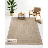 carpetfine Juteteppich Nele Taupe handgewebt aus Jute Rechteckig 40x60 cm | Moderner Naturteppich Uni im Boho - Style Flachgewebe Teppich für Wohnzimmer und Schlafzimmer