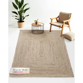 carpetfine Juteteppich Nele Taupe handgewebt aus Jute Rechteckig 40x60 cm | Moderner Naturteppich Uni im Boho - Style Flachgewebe Teppich für Wohnzimmer und Schlafzimmer