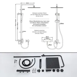 dylin gmbh Edelstahl Duschsystem mit Thermostatarmatur Regendusche Duschset 30 * 30cm Schwarz