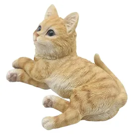Bambelaa! Katze Figur Garten Skulptur Deko Gartenfigur Polyresin Für Außen und Innen Liegend Beige ca. 15,5 × 10 × 8 cm