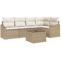 vidaXL 6-tlg. Garten-Essgruppe mit Kissen Braun Poly Rattan