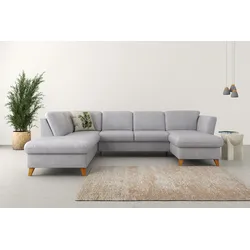 Wohnlandschaft HOME AFFAIRE "Trelleborg U-Form", silber, B:307cm H:86cm T:213cm, 100% Polyester, Sofas, Federkern-Polsterung, wahlweise mit Bettfunktion und Stauraum