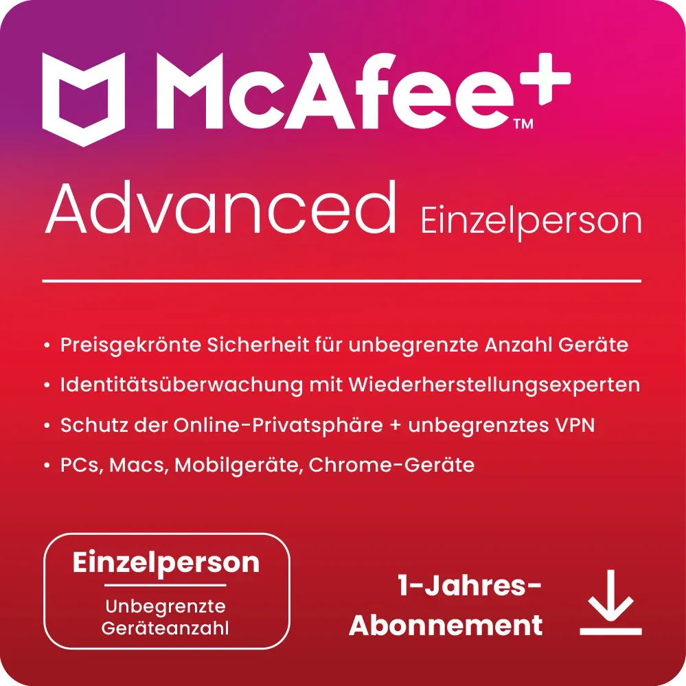 Preisvergleich Produktbild McAfee Plus Advanced - Individual Geräte unbegrenzt - 1 Jahr