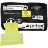 PETEX 43939704 Plus schwarz DIN 13164:2022 inkl. Warnweste gelb EN 20471 Verbandtasche Inkl. Warnweste Pkw, Wohnmobile, Van, SUV