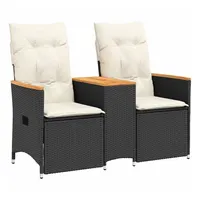 VidaXL Gartensofa 2-Sitzer Verstellbar mit Tisch Schwarz Poly Rattan