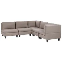 BELIANI 5-Sitzer Ecksofa Linksseitig Braun Stoffbezug mit Kissen Schwarze Beine Modular Modern Modulsofa Wohnlandschaft Wohnzimmer Wohnecke - Braun/Schwarz