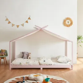 [en.casa] Kinderbett Brome Hausbett 90 x 200 cm Kiefer rosa rosa