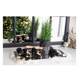 Edzard 2er Set Teelichtglas ELSA (Höhe 8 cm), Hirsch-Motiv, außen schwarz/innen Gold