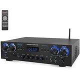 Pyle Amplifier, 800W Bluetooth Verstärker – 4-Kanal Mini Amp mit MP3, USB, AUX, SD, Mikrofon, FM, RCA, Kopfhörer, Reverb/Delay – Stereo für Heimkino, Studio & Theater