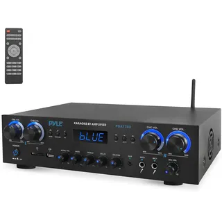 Pyle Amplifier, 800W Bluetooth Verstärker – 4-Kanal Mini Amp mit MP3, USB, AUX, SD, Mikrofon, FM, RCA, Reverb/Delay – Stereo für Heimkino, Studio & Theater, 4-Eingang-Verstärkersystem