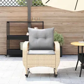 vidaXL Garten-Schaukelstuhl mit Kissen Beige Poly Rattan, Gartenstuhl, Gartensessel, Outdoor-Schaukelstuhl, Schaukelsessel, Schwingsessel