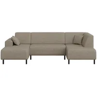 Wohnlandschaft HOME AFFAIRE "Wohnlandschaft Arros U-Form, mit Wellenunterfederung" Sofas Gr. B/H/T: 300cm x 81cm x 163cm, Struktur 2, Recamiere links, grau (taupe) incl. loser Zierkissen, Maße BTH: 30016381 cm, auch in Cord