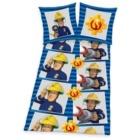 Kinderbettwäsche Herding Feuerwehr-mann Sam - Feinbiber Kuschel-Bettwäsche-Set, 135x200, Feuerwehrmann Sam, Mischgewebe, 65% Baumwolle / 35% Polyester blau