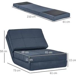 Homcom Schlafsessel Bodensofa Polyester 61 x 58 x 73 cm Blau mit verstellbarer Rückenlehne