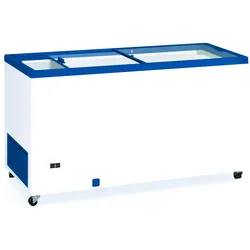 Professionelle Kühltruhe 150 cm und 470 Liter mit Glasschiebetüren. Industrielle Gefriertruhe für Bar, Restaurant und Catering.