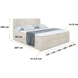 altdecor Boxspringbett 180 x 200 cm H4 Creme