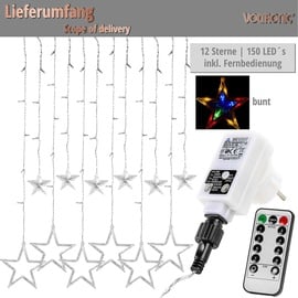 Voltronic 12 Sterne 150 LED Lichtervorhang Lichterkette Innen Außen Party Deko - Weiß/Bunt