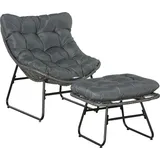 Rattan Relaxsessel Mit Fußhocker, Gartensessel Mit Dicke Kissen Outdoor Rattanstuhl Gartenstuhl Für Garten, Balkon, Terrasse Grau - Outsunny