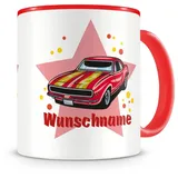 Samunshi® Kindertasse mit Namen Tasse rotes Muscle Car Personalisierte Tasse mit Namen Kinder Kinderbecher mit Namen Kindergarten rot 300ml