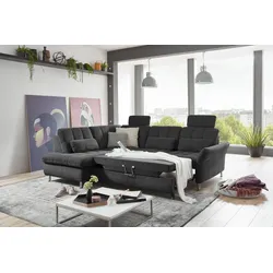 Ecksofa DIE PLANBAR "MP-IN20016 L-Form mit Federkern-Polsterung", schwarz, B:242cm H:87cm T:116cm, 100% Polyester, Sofas, wahlweise mit Kopfstützen und Bettfunktion, mit Federkern-Polsterung