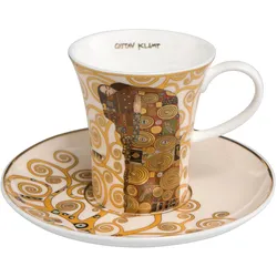 Espressotasse GOEBEL "Die Erfüllung", bunt (beige, goldfarben, gelb, schwarz, weiß), H:7,5cm, Fine China-Porzellan, Trinkgefäße, von Gustav Klimt