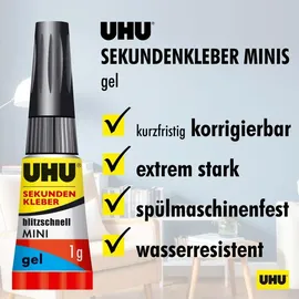 UHU Sekundenkleber Minis Gel 3x 1 g