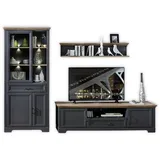 Stella Trading JASMIN Wohnwand Komplett-Set in Graphit, Artisan Eiche Optik - Schrankwand mit LED-Beleuchtung für Ihr Wohnzimmer im Landhausstil - 299 x 204 x 51 cm (B/H/T)