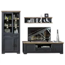 Stella Trading JASMIN Wohnwand Komplett-Set in Graphit, Artisan Eiche Optik - Schrankwand mit LED-Beleuchtung für Ihr Wohnzimmer im Landhausstil - 299 x 204 x 51 cm (B/H/T)