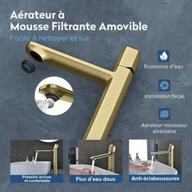doporro WAO-1190 Waschtischarmatur Gebürstet Gold