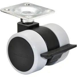 Wagner Design Möbelrolle/Lenkrolle - soft - Durchmesser Ø 38 mm, Bauhöhe 40 mm, Feststeller, schwarz/grau, Anschraubplatte 42 x 42 mm, Tragkraft 70 kg - Made in Germany - 01024389