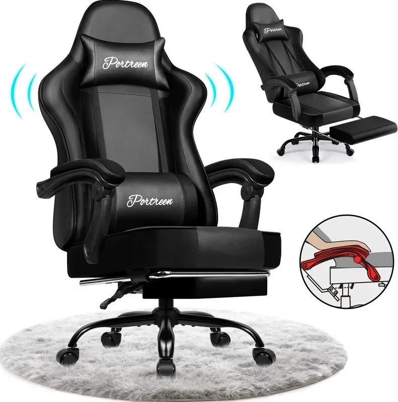 GTIMEX Gaming-Stuhl, ergonomischer Bürostuhl mit ausziehbarer Fußstütze, Gaming-Stuhl mit Kopfstütze und Lendenwirbelstütze, gepolsterter Gaming-Sessel 150 kg, höhenverstellbarer Gaming-Stuhl