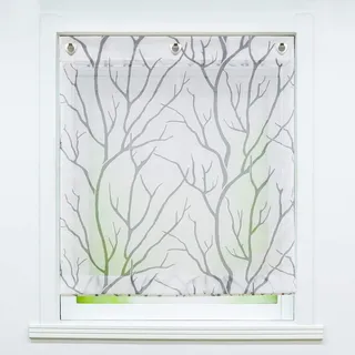 Joyswahl Voile Ösenrollo Transparente Raffrollo ohne Bohren mit Äste-Motiv »Tatjane« Schals Küche Fenster Vorhänge BxH 60x140cm weiß-grau mit Ösen 1er Pack