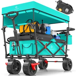 KESSER® Bollerwagen faltbar GT9000 Handwagen mit Dach   Transportwagen max. belastbar bis 150kg mit Hartgummi-Räder & Feststellbremsen (Vorne & Hinten)   Inkl. Schloss, Abdeckung, Wetter & Sichtschutz